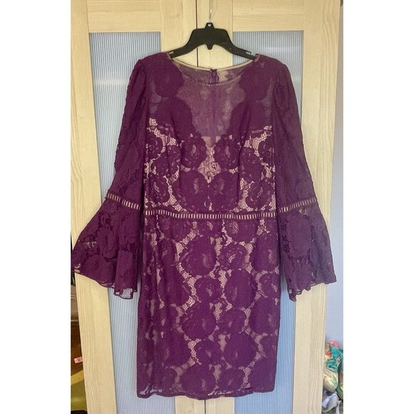 TADASHI SHOJI Burgundy Sheath Lace Dress Ruffle Plus Sz 3XL Party Wedding Bridal - Picture 2 of 8